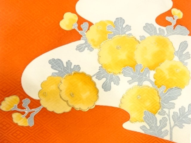 JAPANESE KIMONO / ANTIQUE HIRAKI NAGOYA OBI / SILK / EMBROIDERY / KIKU